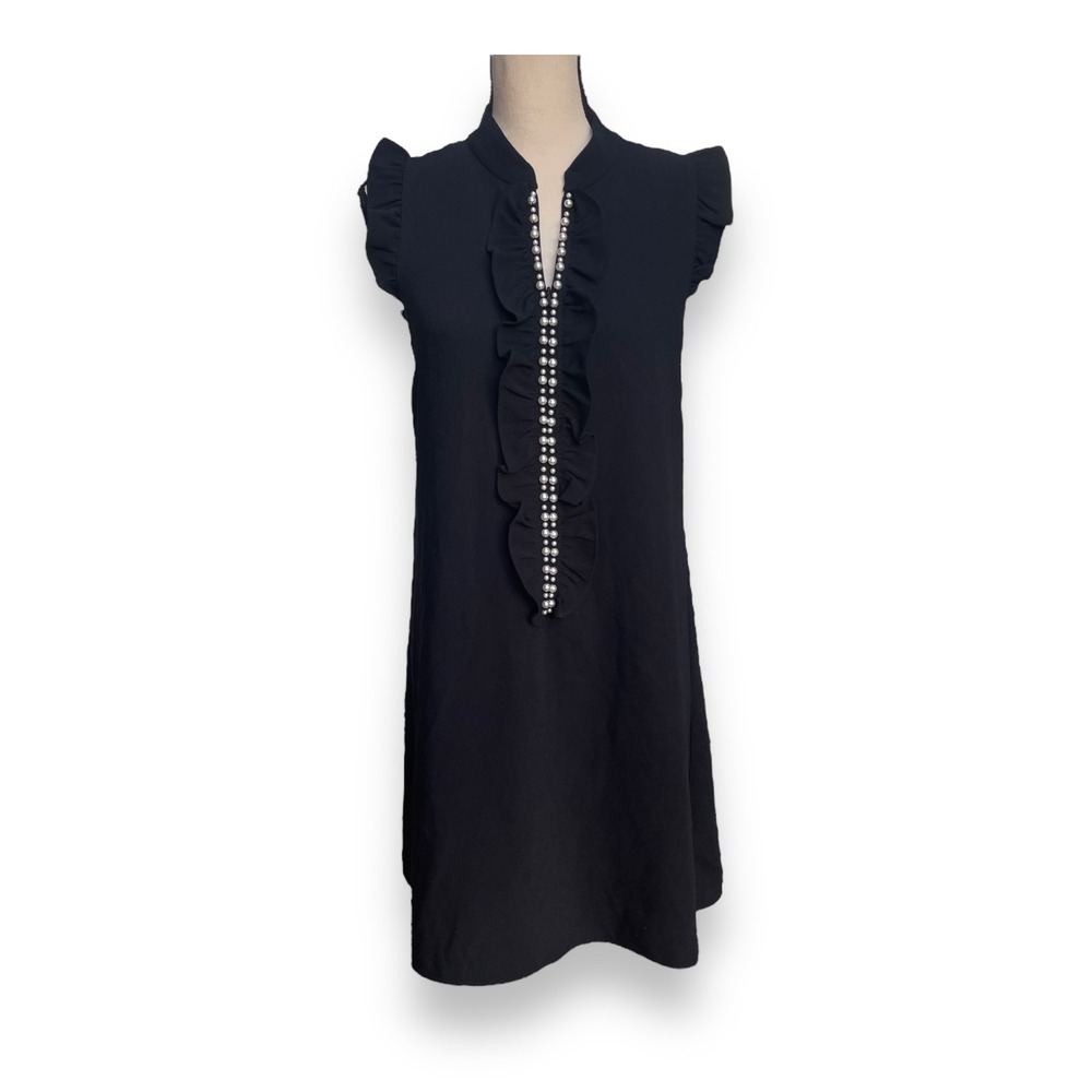Lilly Pulitzer Black Pearl Ruffle Shift Dress Womens Size 2 Sleeveless Cocktail‎